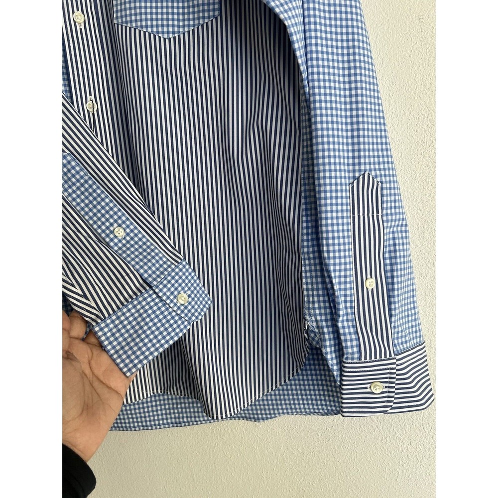 Polo Ralph Lauren Poplin Stripe Check Colorblock Button Down Slim Fit Shirt S - Picture 6 of 9